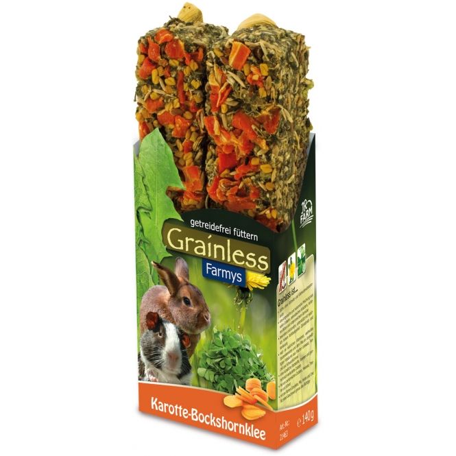 JR Farm Grainless Farmys Karotte Bockshorn 2er Pack getreidefreie Knabberstangen für Nager