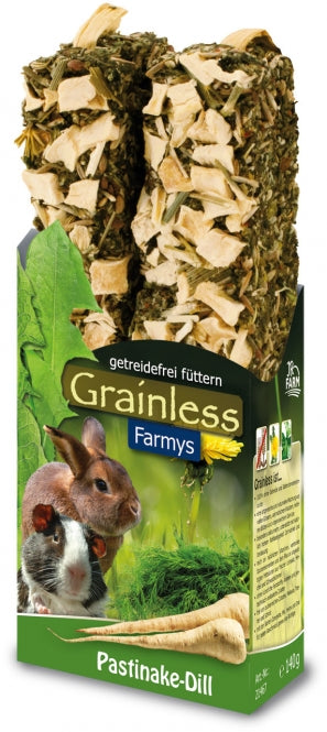 JR Farm Grainless Farmys Pastinake-Dill 2er-Packung getreidefreie Kräuter-Knabberstangen für Nagetiere und Zwergkaninchen