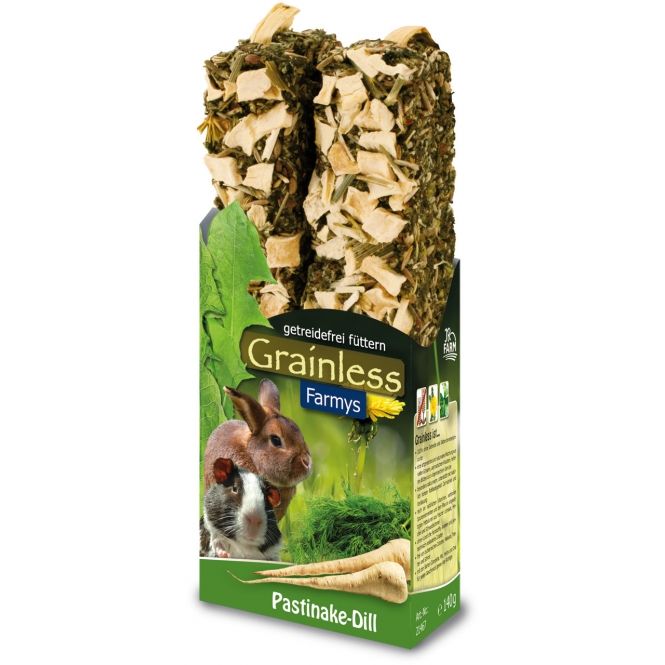 JR Farm Grainless Farmys Pastinake-Dill 2er-Packung getreidefreie Kräuter-Knabberstangen für Nagetiere und Zwergkaninchen