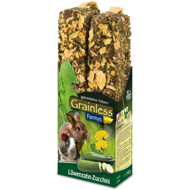 JR Farm Grainless Farmys Löwenzahn-Zucchini 2er-Packung getreidefreie Knabberstangen für Nagetiere und Zwergkaninchen