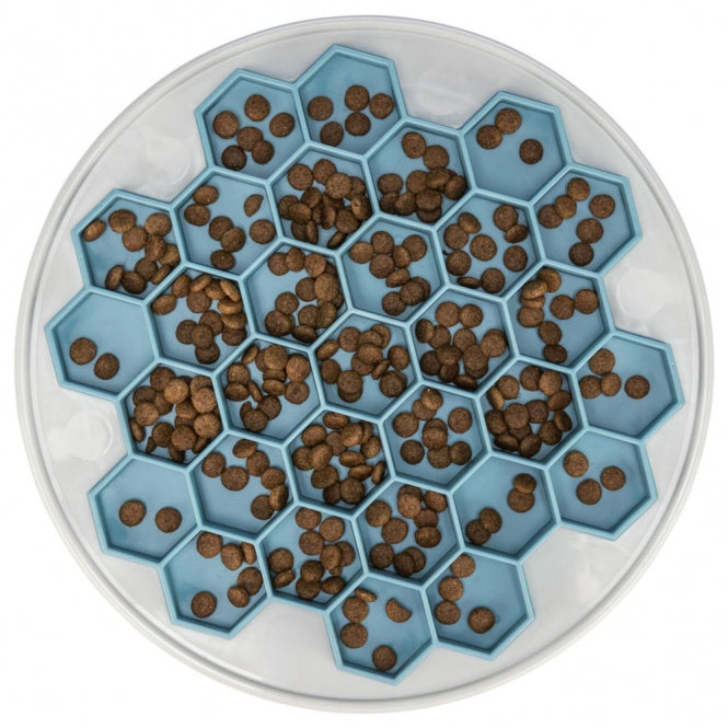 Trixie Slow Feeding Futterplatte Hive (Ø 30 cm) – Waben-Schleckmatte in Grau/Blau