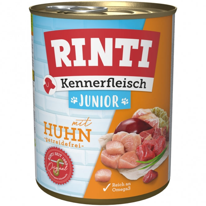 12x Rinti Kennerfleisch Junior Huhn 800 g – Getreidefreies Welpennassfutter im Vorteils-Pack