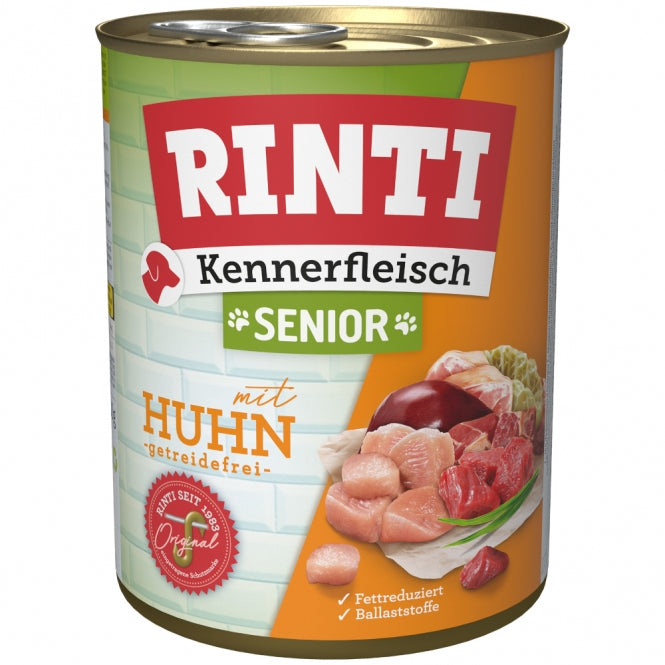 12x Rinti Kennerfleisch Senior Huhn 800 g – Getreidefreies Senioren-Nassfutter im Vorteils-Pack