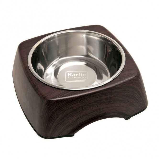 Karlie Flamingo Napf Kulho Wood Wenge 350ml Futternapf in Holz-Optik mit Edelstahleinsatz