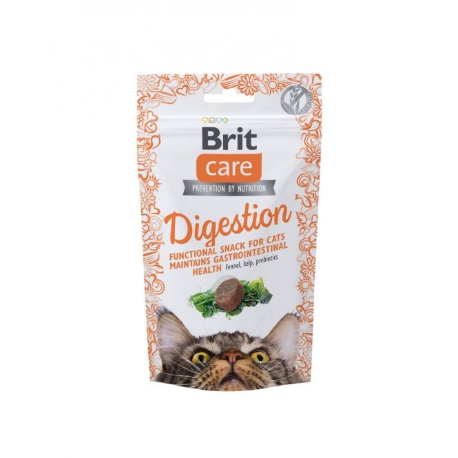 Brit Care Cat Functional Snack Digestion 50g Beutel, weicher und getreidefreier Katzensnack zur Unterstützung einer gesunden Verdauung