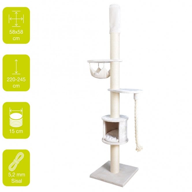 EBI Kratzbaum Chester (Creme) – Moderner Sisal-Kratzbaum mit Höhle & Aussichtsplattform