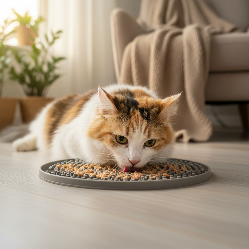 Katze leckt Schleckmatte