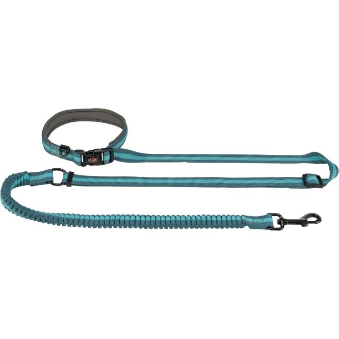 Trixie Jogging Hundeleine grafit aqua mit Bauchgurt und Ruckdämpfer