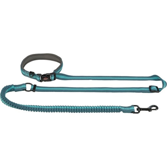 Trixie Jogging Hundeleine grafit aqua mit Bauchgurt und Ruckdämpfer