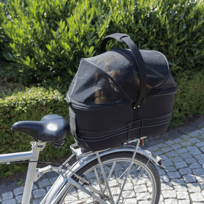 Trixie Hundefahrradkorb Long für breite Gepäckträger – Extra langer Fahrradkorb mit Schutzgitter