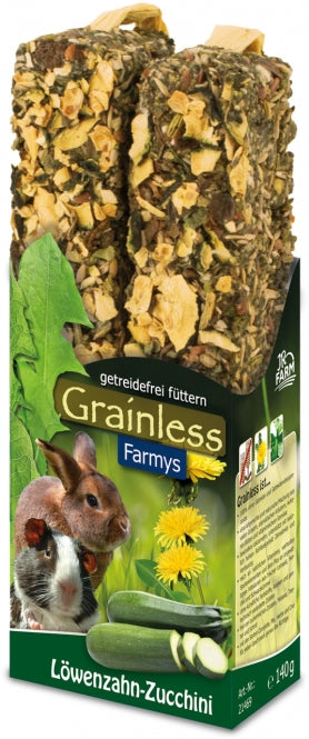 JR Farm Grainless Farmys Löwenzahn-Zucchini 2er-Packung getreidefreie Knabberstangen für Nagetiere und Zwergkaninchen