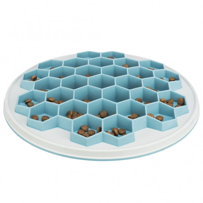 Trixie Slow Feeding Futterplatte Hive (Ø 30 cm) – Waben-Schleckmatte in Grau/Blau