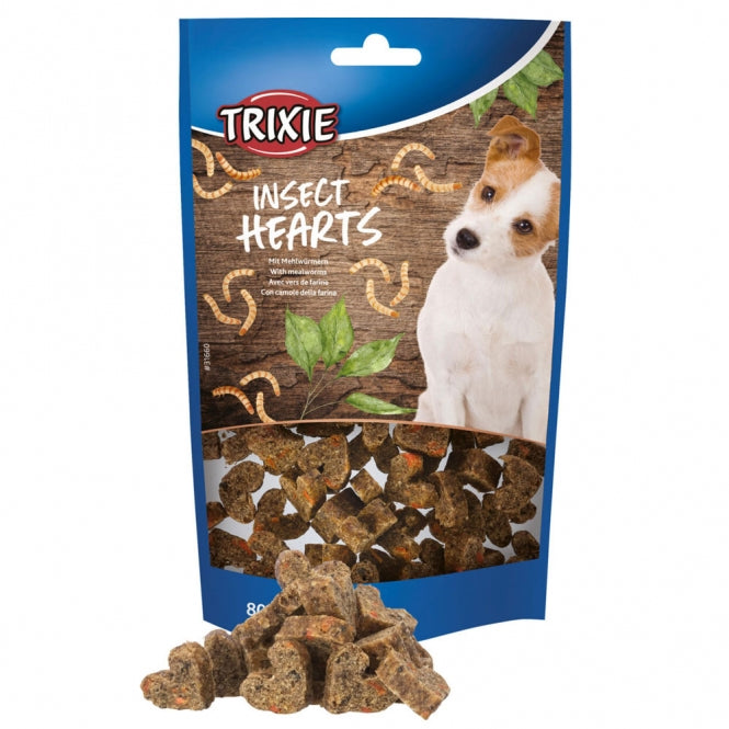 Wiederverschließbarer Beutel Trixie Insect Hearts 80g, getreidefreie Hundeleckerlis in Herzform aus Insektenprotein