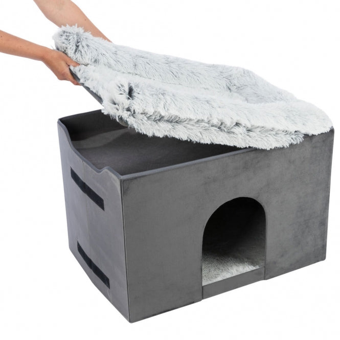 Trixie Höhle Harvey mit Treppe (135×47×50 cm) – Gelenkschonende Einstiegshilfe & Kuschelhöhle für Hunde & Katzen