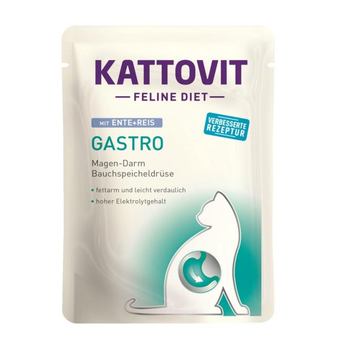 Kattovit Feline Diet Gastro Ente und Reis 85g Spezial Magen Darm Schonkost für Katzen