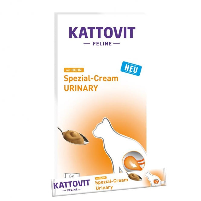 Kattovit Urinary Spezial-Cream mit Huhn im großen 11er-Vorratspack (11x 6er-Schachteln mit 15g Beuteln).