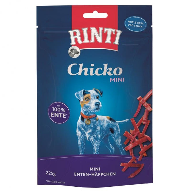 Rinti Chicko Mini Ente 225g XXL-Verpackung, luftgetrocknete kleine Fleischstreifen aus echtem Entenfleisch für kleine Hunde