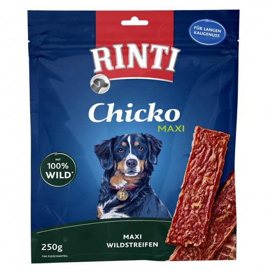 Rinti Chicko Maxi Wildstreifen 250g Fleischsnack für große Hunde Packung