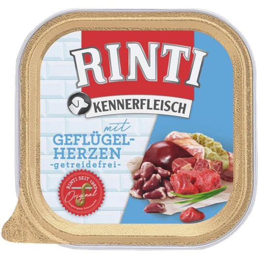 Rinti Schale Kennerfleisch mit Geflügelherzen (9 × 300 g) – Getreidefreies Premium-Nassfutter als Sparpaket