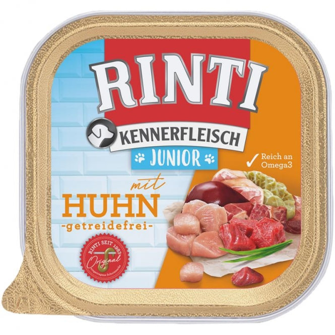 Rinti Schale Kennerfleisch Junior mit Huhn (9 × 300 g) – Leicht bekömmliches Welpenfutter-Sparpaket für gesundes Wachstum