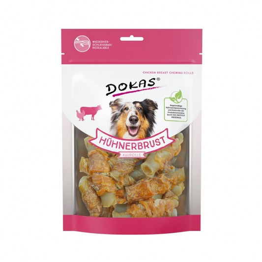 Dokas Dog Snack Hühnerbrust Kaurolle 250g fettarmer Kausnack mit Rinderhaut