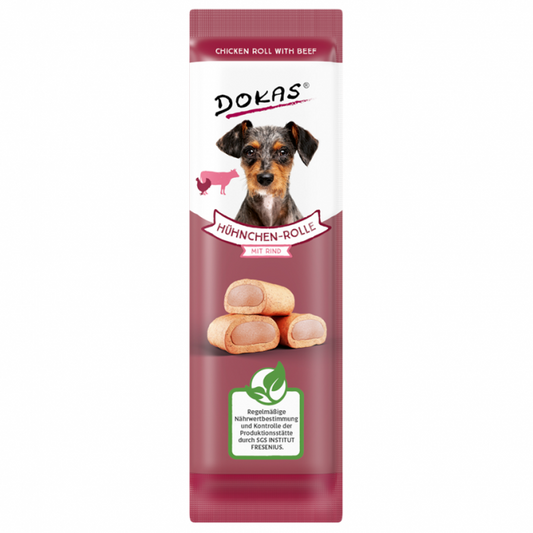 Dokas Hühnchen-Rolle mit Rind 10g luftgetrockneter Fleisch-Kausnack für Hunde