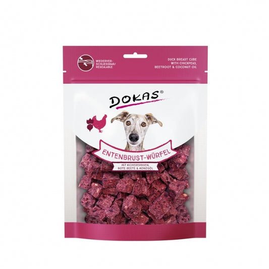 Dokas Dog Snack Entenbrust-Würfel mit Kichererbsen und Roter Beete 150g Beutel