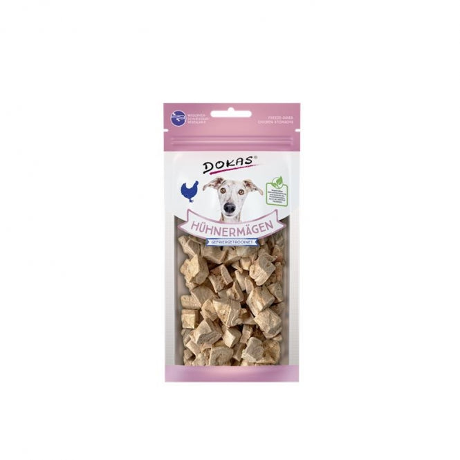Dokas Dog Snack Hühnermägen gefriergetrocknet 20g Beutel für Hunde