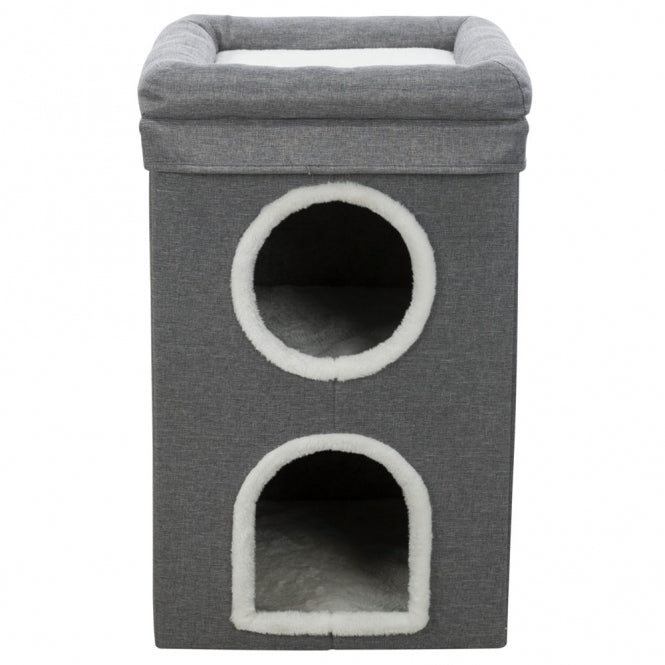 Trixie Kratztonne Cat Tower Saul – Kompakter Kratzturm mit Höhlen & Liegeplatz