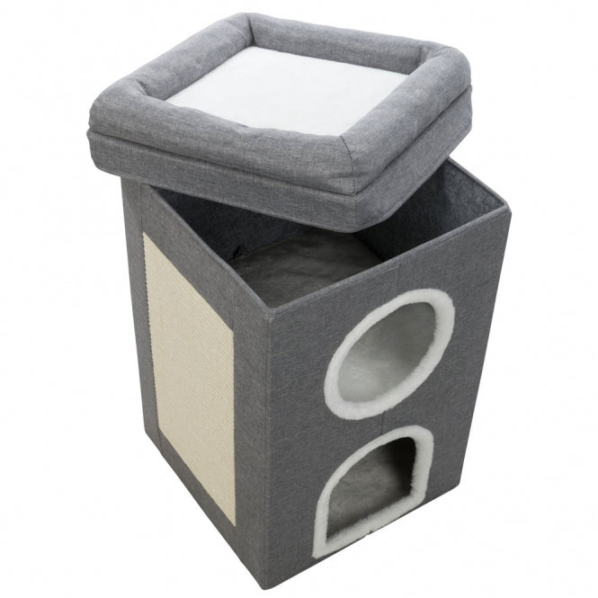 Trixie Kratztonne Cat Tower Saul – Kompakter Kratzturm mit Höhlen & Liegeplatz