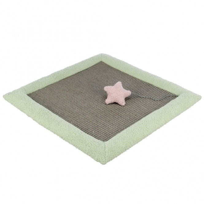 Trixie Junior Kratzmatte (47 × 47 cm) – Rutschfeste Sisal-Kratzmatte mit Spielzeug für Kätzchen