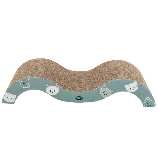 Ergonomisch geschwungene Trixie Kratzwelle Mimi aus Wellpappe in der Farbe Mint für Katzen, inklusive Katzenminze