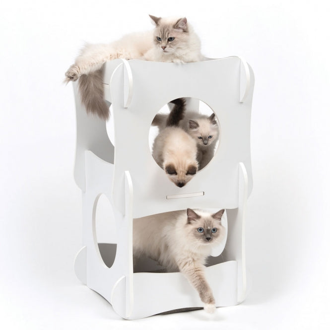 Vesper Katzenhaus Condo weiß modernes Katzenmöbel mit Kratzmatte und Kissen