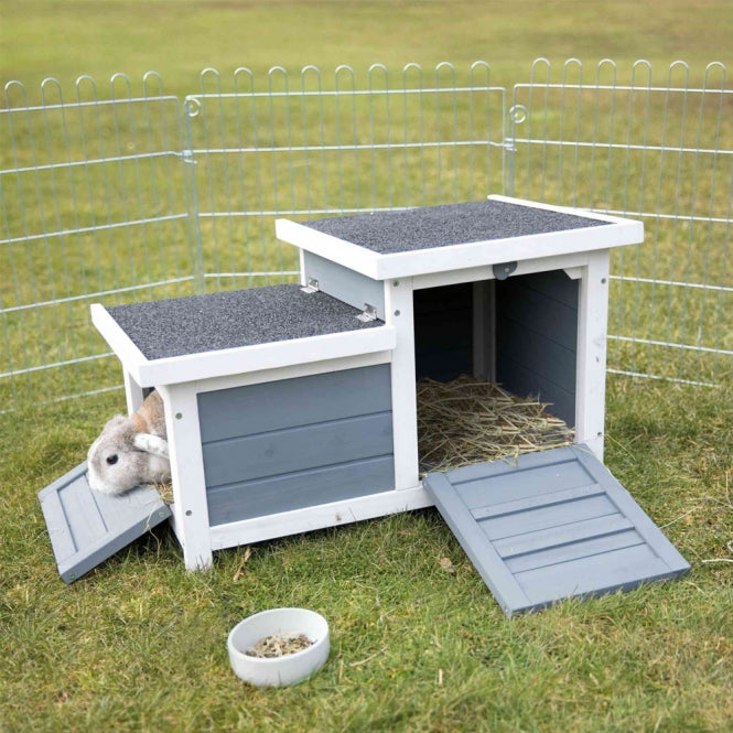 Trixie Natura Kleintierhaus aus Holz in grau weiß wetterfest für Kaninchen