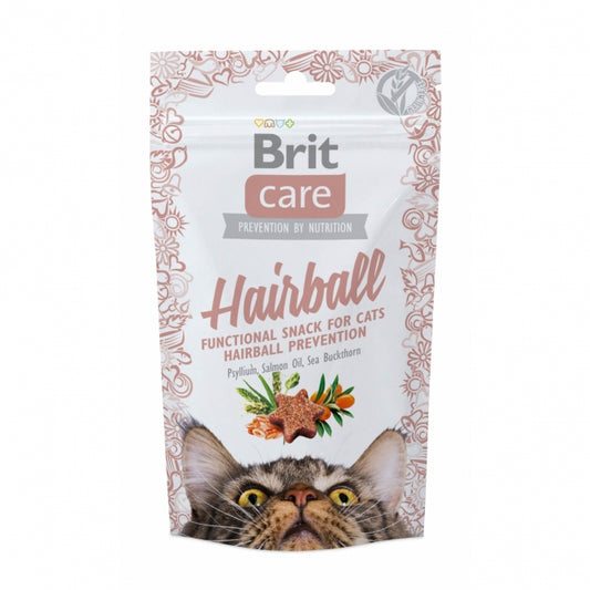 Brit Care Cat Functional Snack Hairball 50g Beutel, weicher und getreidefreier Katzensnack mit Flohsamen zur natürlichen Vorbeugung von Haarballen