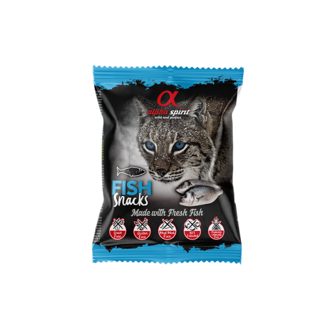 Beutel alpha spirit Cat Snacks Fisch 50g mit getreidefreien, weichen Fisch-Leckerlis für Katzen