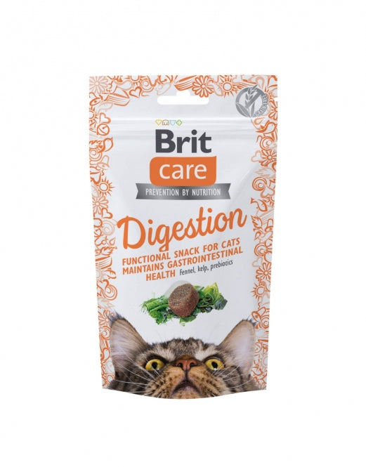 Brit Care Cat Functional Snack Digestion 50g Beutel, weicher und getreidefreier Katzensnack zur Unterstützung einer gesunden Verdauung