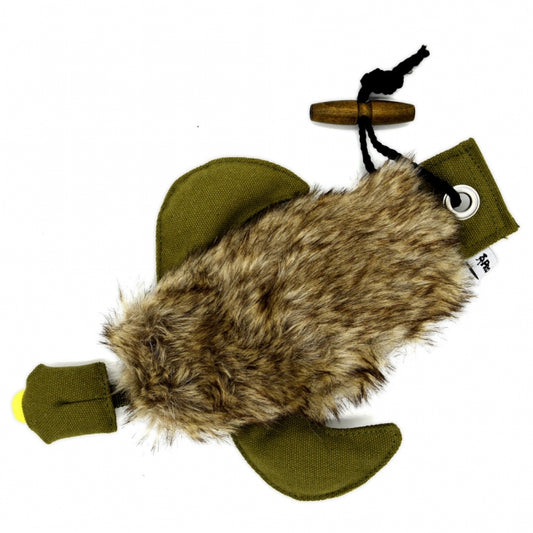 PROCYON Duck Dummy mit weichem Kunstfell-Mittelteil und grünem Canvas-Stoff inklusive Wurfkordel für das Hundetraining
