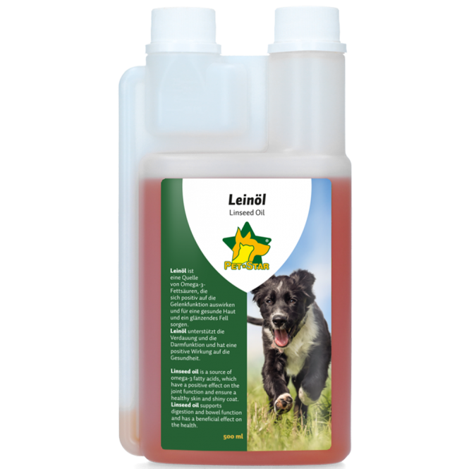 Pet-Star Leinöl 500ml kaltgepresstes Naturöl für Hunde und Katzen