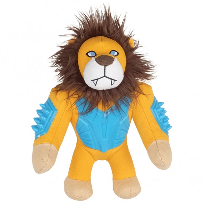 Robustes Zeus Studs Hundespielzeug Löwe (23 cm) aus grauem Canvas mit blauen TPR-Nieten zur Zahnpflege für kleinere und mittlere Hunde.